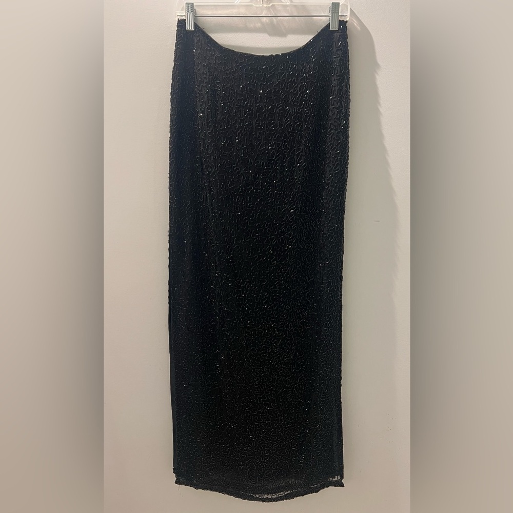Laurence Kazar Paris–New York Silk Evening Skirt | Beaded Maxi, 2 Side Slits (M) - Picture 5 of 8